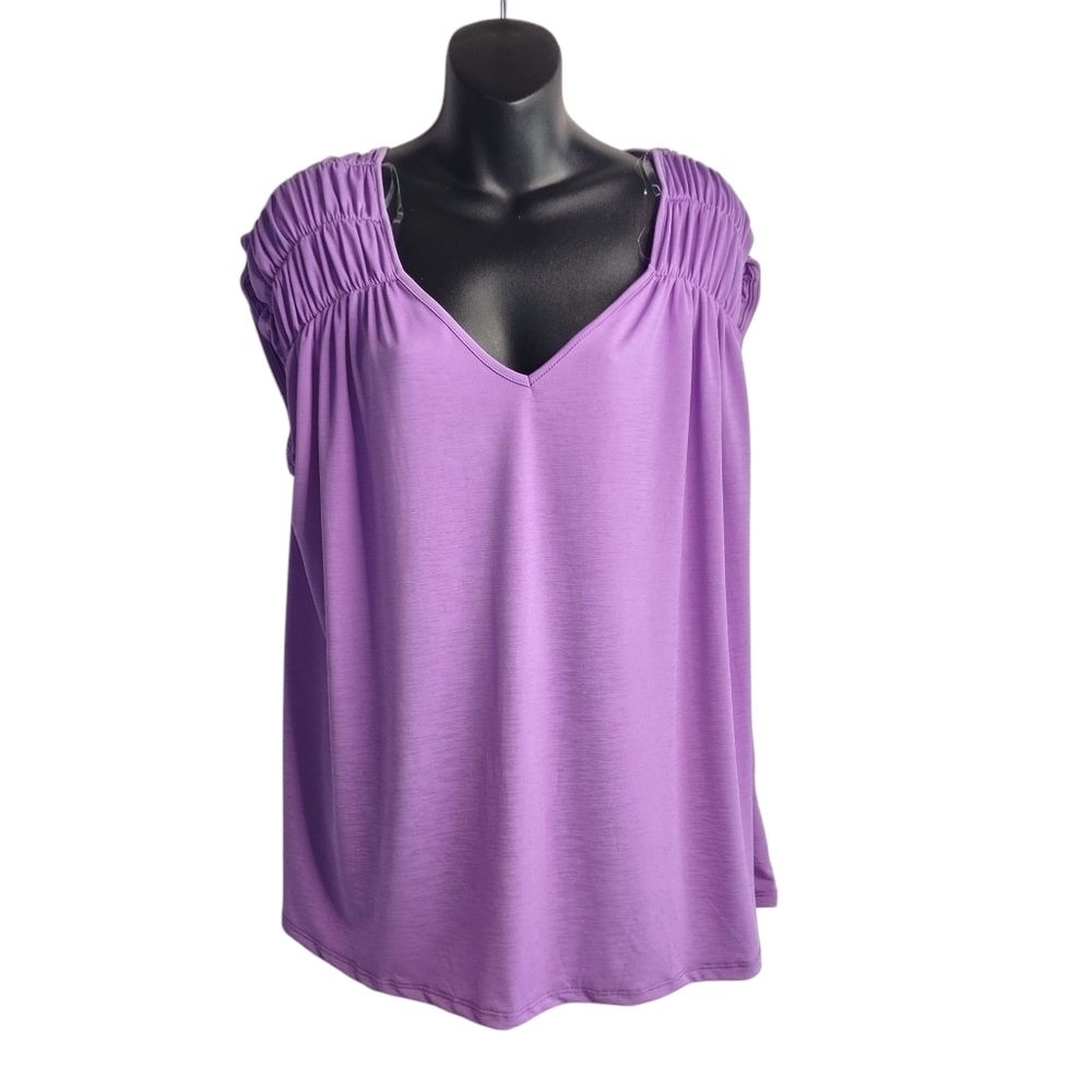Dear Scarlett Ruched Cap Sleeve Top Blouse in Lavender Color Women's Sz XL NWT - Picture 3 of 11